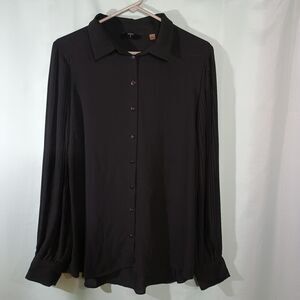 Black Button Down Blouse Long Sleeve Pleated Sleeve Shirt Classic Top